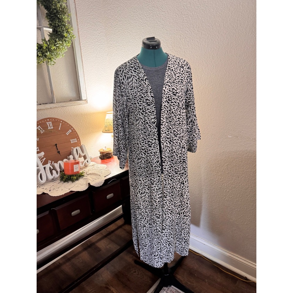 Jessica Simpson Kimono Duster S Black Ivory Animal Print Long Open Front